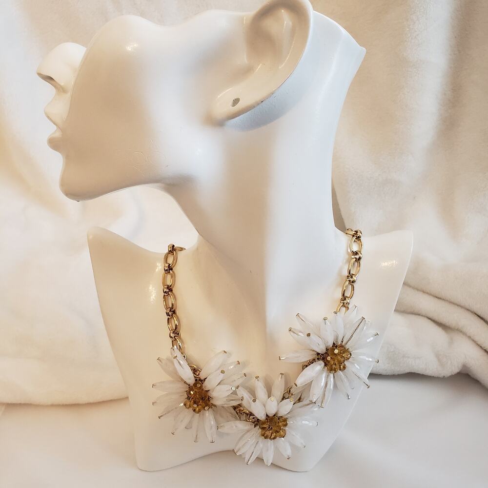 1970s Style Flower Power Tubular Crystal and Rhinestone Gold Tone Necklace
